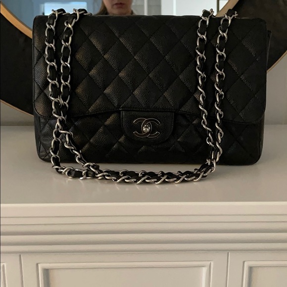 SOLD Chanel Single Flap Jumbo black caviar leather - Picture 16 of 16
